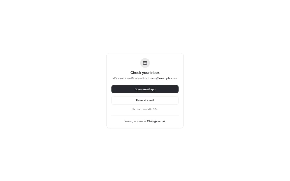 Verify email notice with a resend button