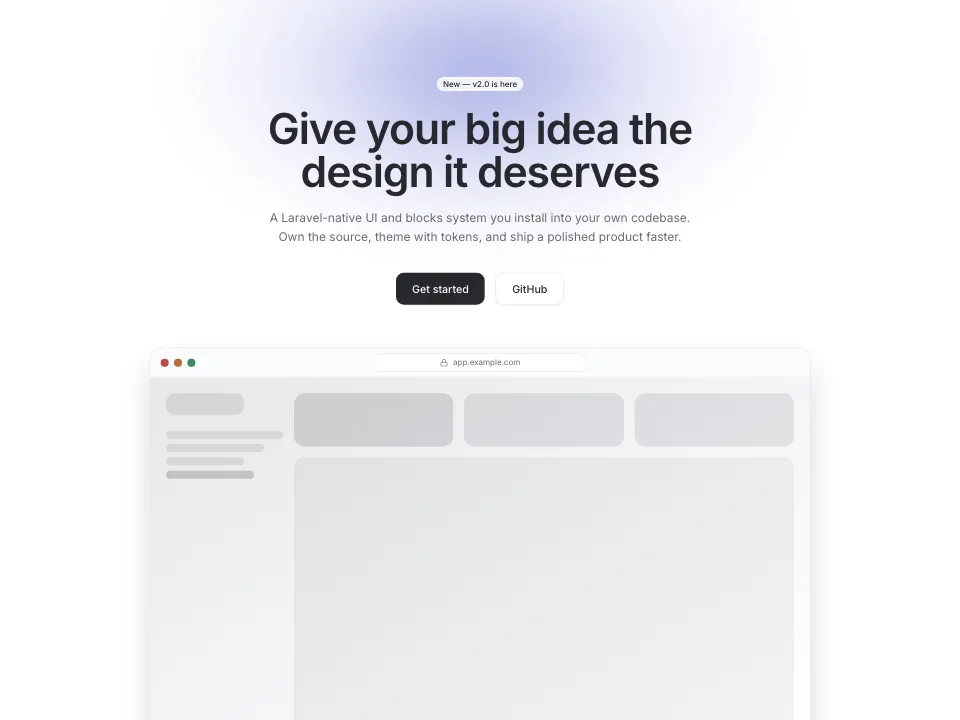 Hero section with a product mockup beside the headline